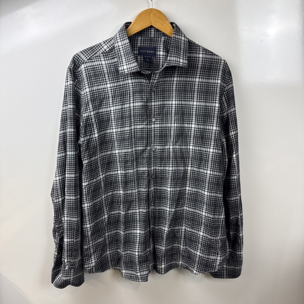 Scott Barber Men's Button Down Shirt Sz  L  Black Multi-Color Plaid Long Sleeve
